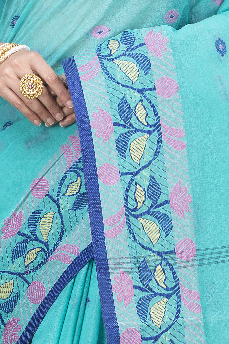 See Green Pure Cotton Govindi Tant Saree (936)